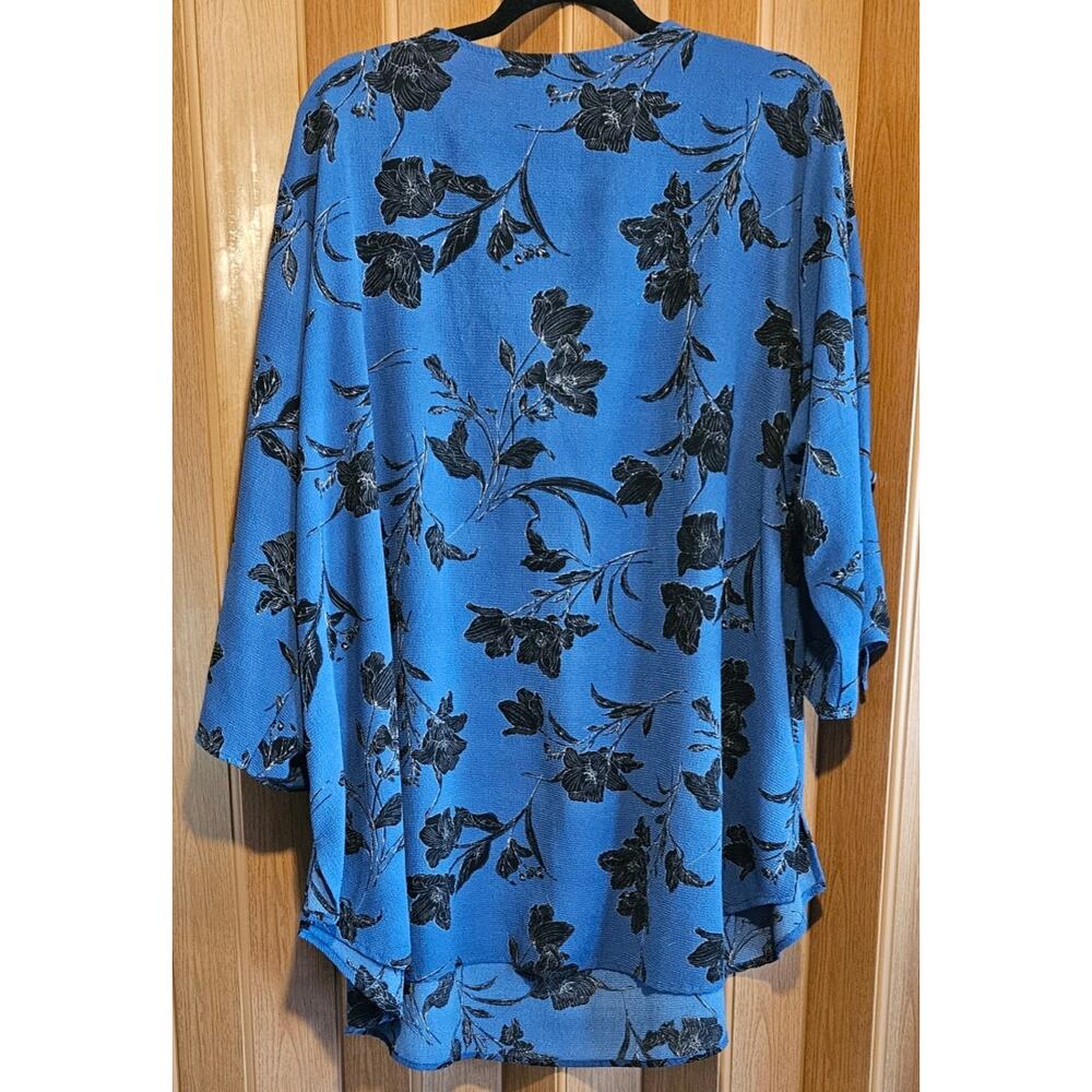 Downing Studios 3X Blue and Black V-Neck Blouse - Picture 2 of 4